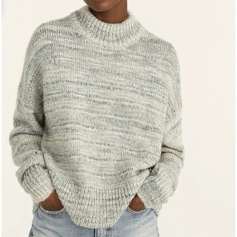 J. Crew Size‎ M Space-Dyed Mockneck Sweater Wool Boxy Slouchy Cozy oversized